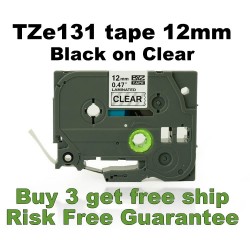 TZe131 Brother 12mm Black Text On Clear Tape - 8 metres Tonerink Brand