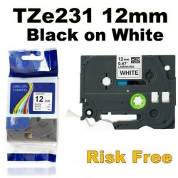 TZe231 Brother 12mm Black Text On White Tape - 8 metres Tonerink Brand